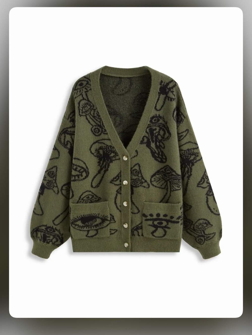 Cider KNIT V-NECK MUSHROOM GRAPHIC CARDIGAN M PG9-5 - Picture 4 of 7
